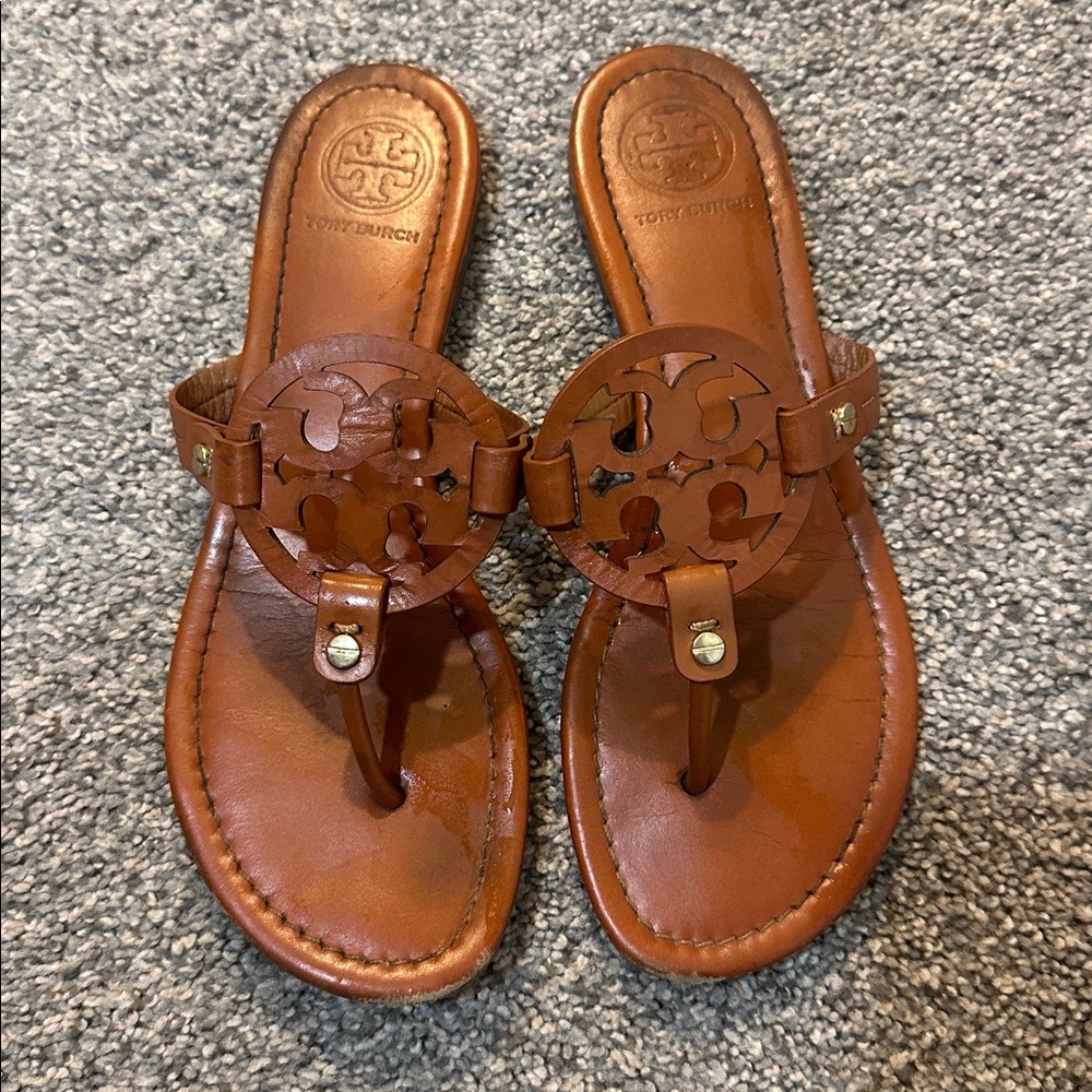 Tory Burch Tan Leather Thong Sandals